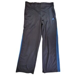 Adidas Mens Black Athletic Track Pants Blue Stripes Climalite Size‎ Large